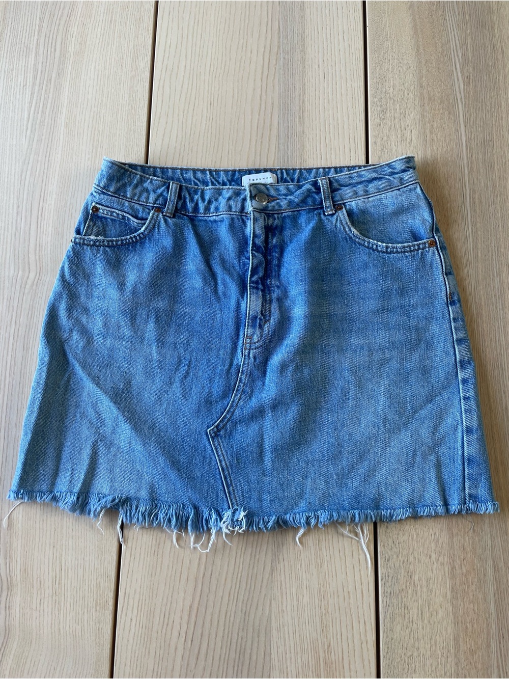 Topshop Denim Mini Skirt ladies size 12 Jean skirt for women- Casual Frayed Hem